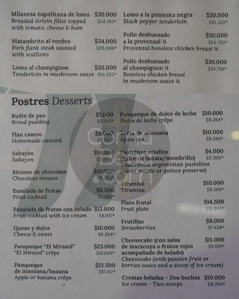El Mirasol Menu with Prices p5