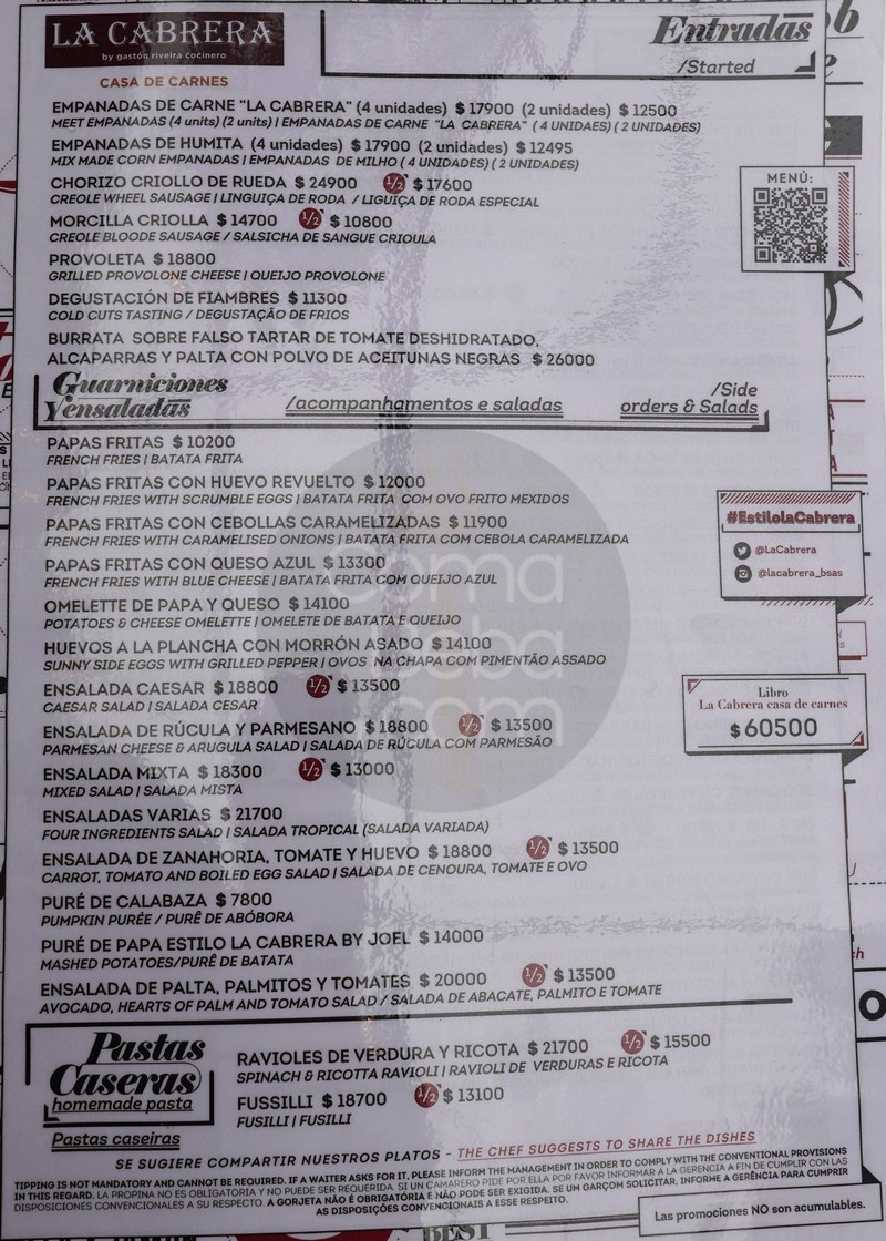 La Cabrera Carta con Precios p1