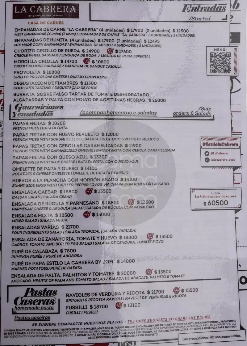 La Cabrera Menu with Prices p1
