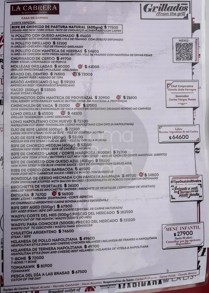 La Cabrera Menu with Prices p2
