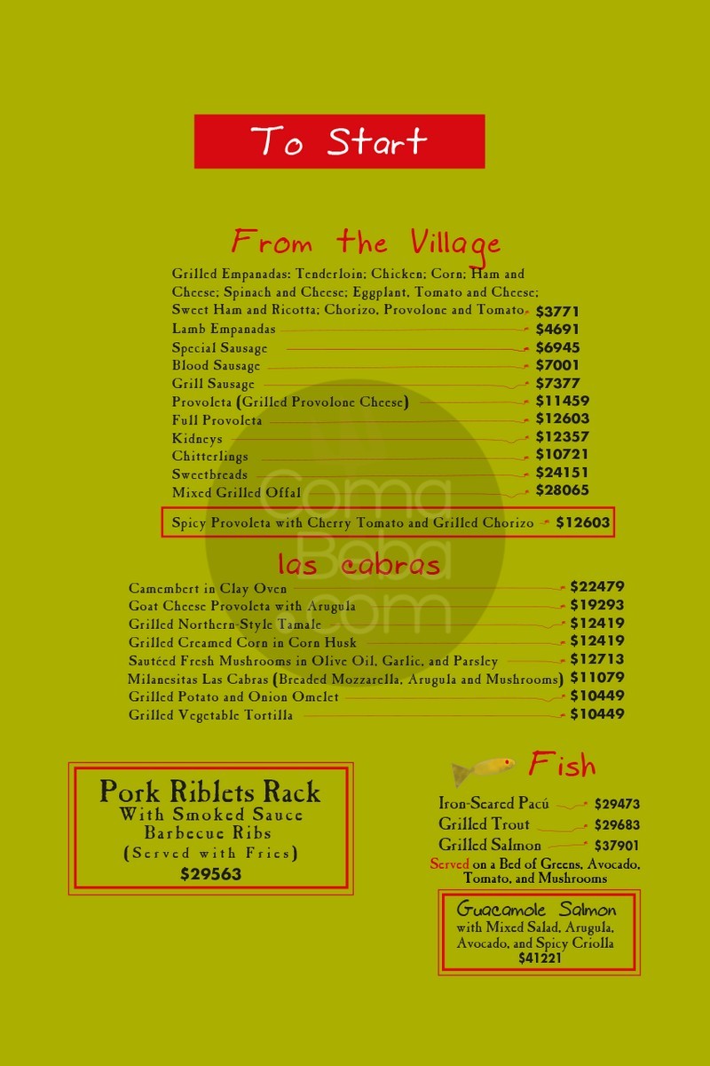 Las Cabras Menu with Prices 2025