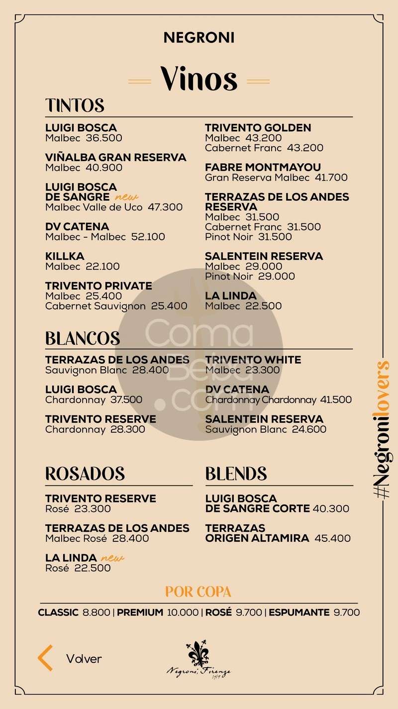 Negroni Recoleta Menu with Prices p14