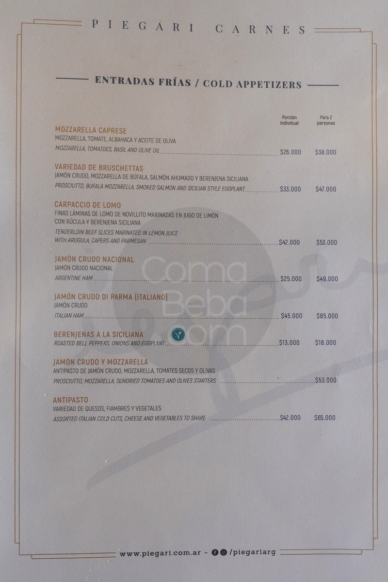 La carta con precios de Piegari Carnes p2