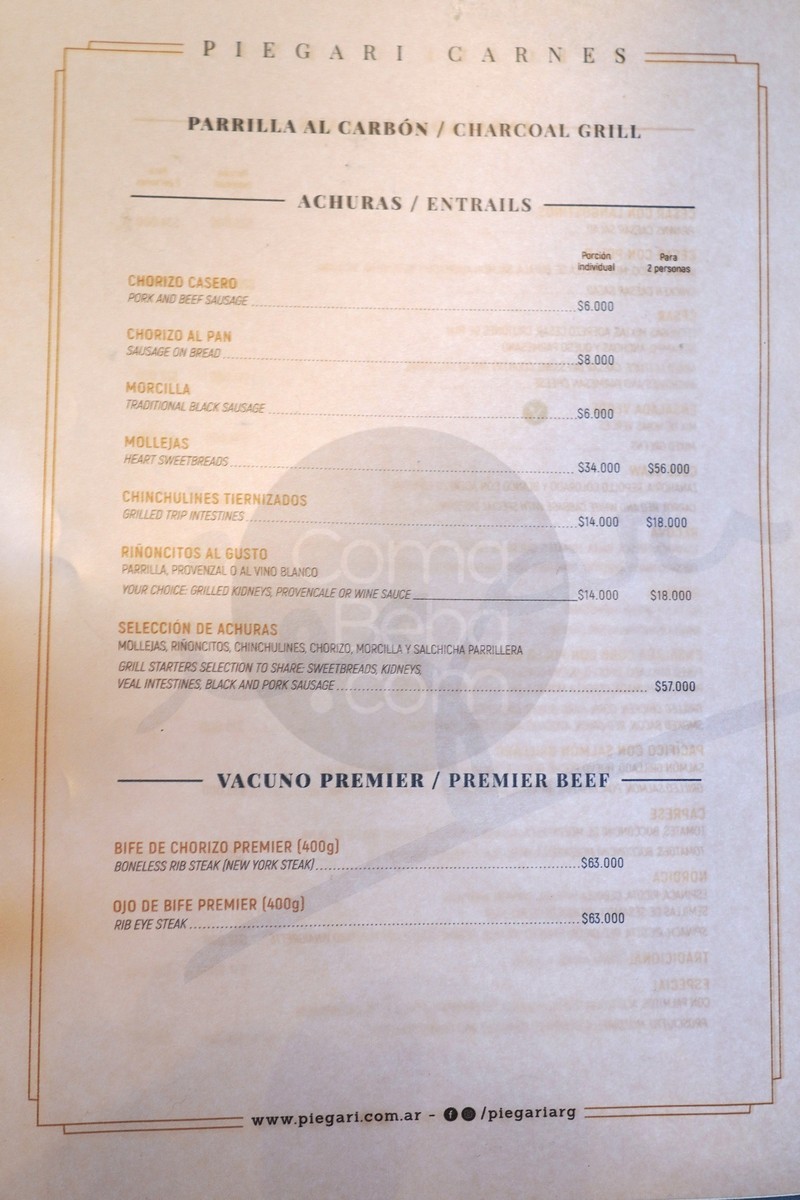 La carta con precios de Piegari Carnes p5
