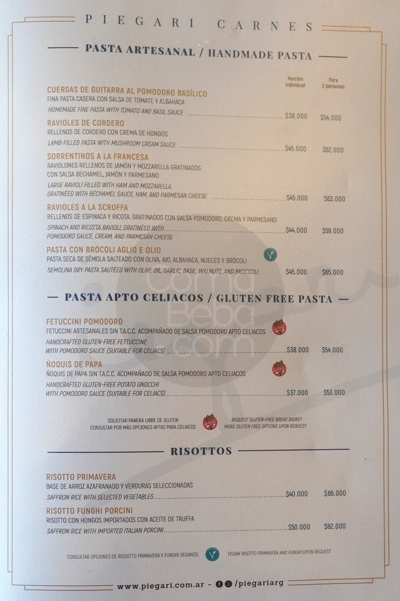 La carta con precios de Piegari Carnes p8
