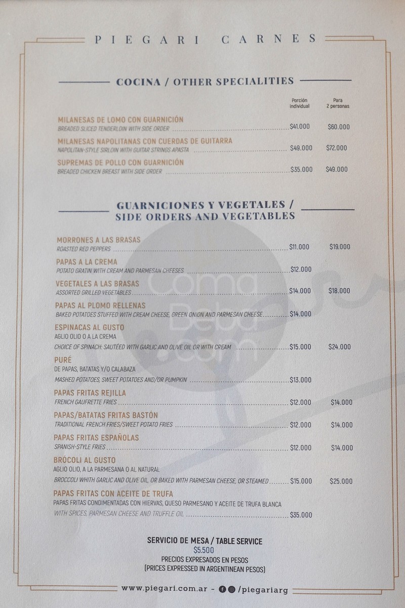 La carta con precios de Piegari Carnes p9