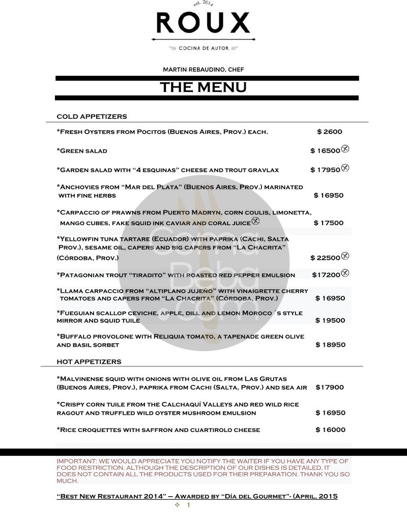 Roux Menu with Prices – Updated Nov 2025