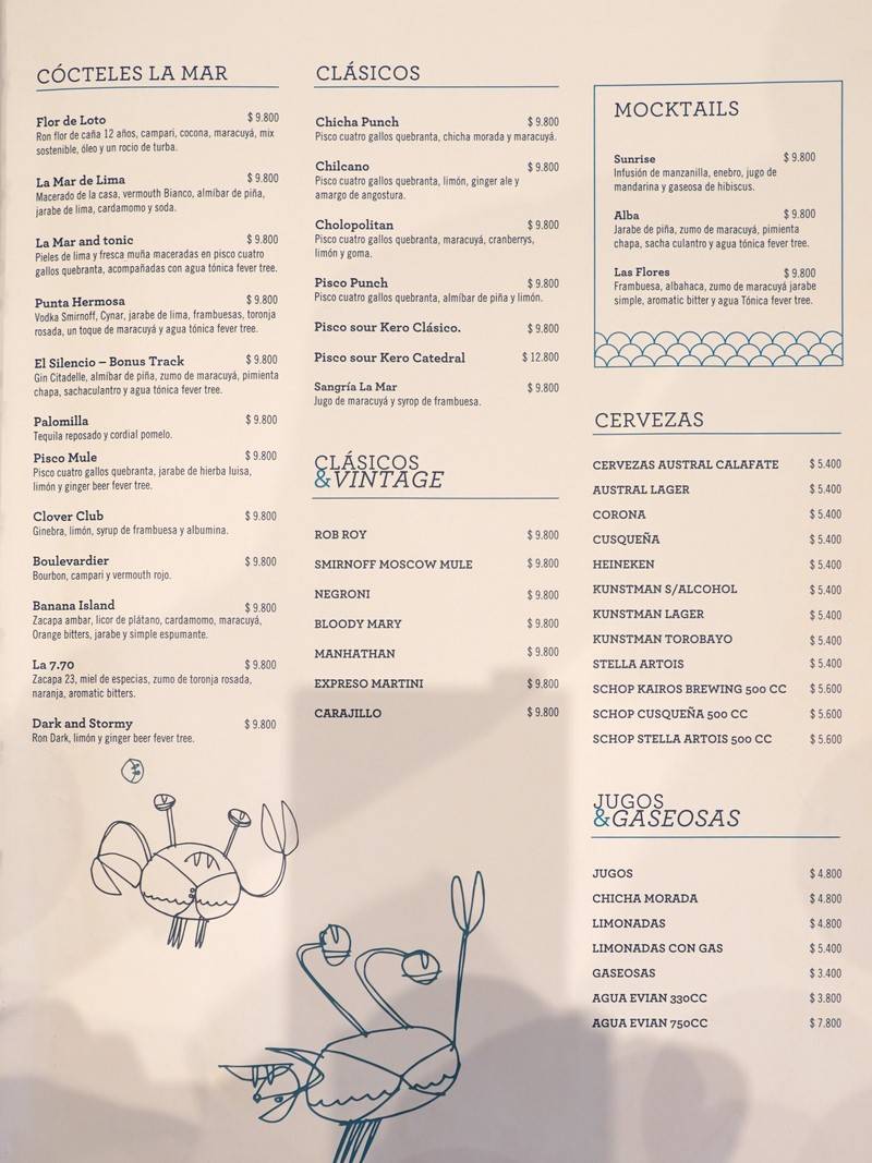 La Mar Santiago Menu with Prices