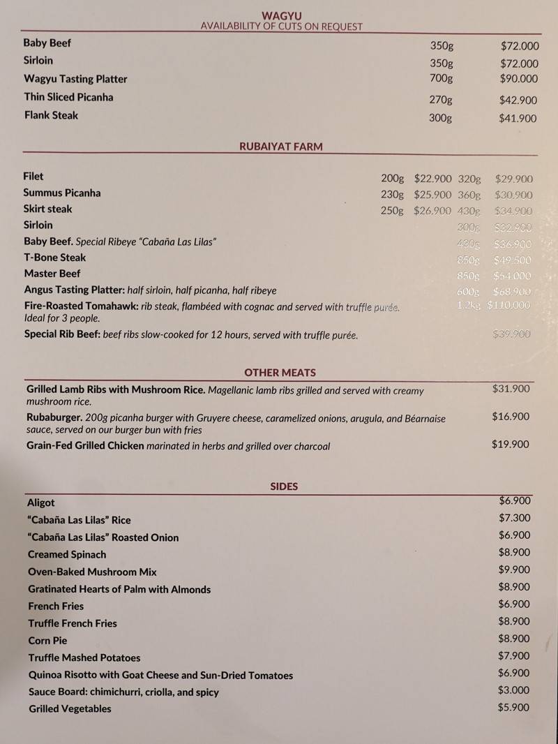 Rubaiyat Steakhouse Santiago Menu p2