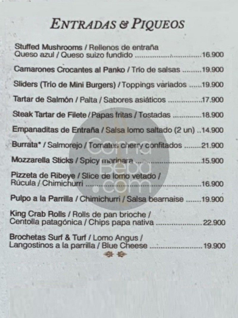 Carnal Prime Santiago Menu with Prices
