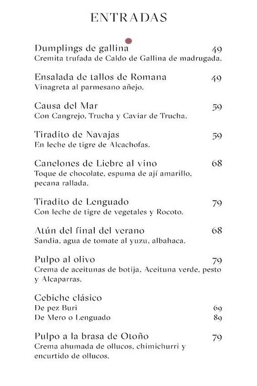 Astrid y Gastón Menu with Prices p2