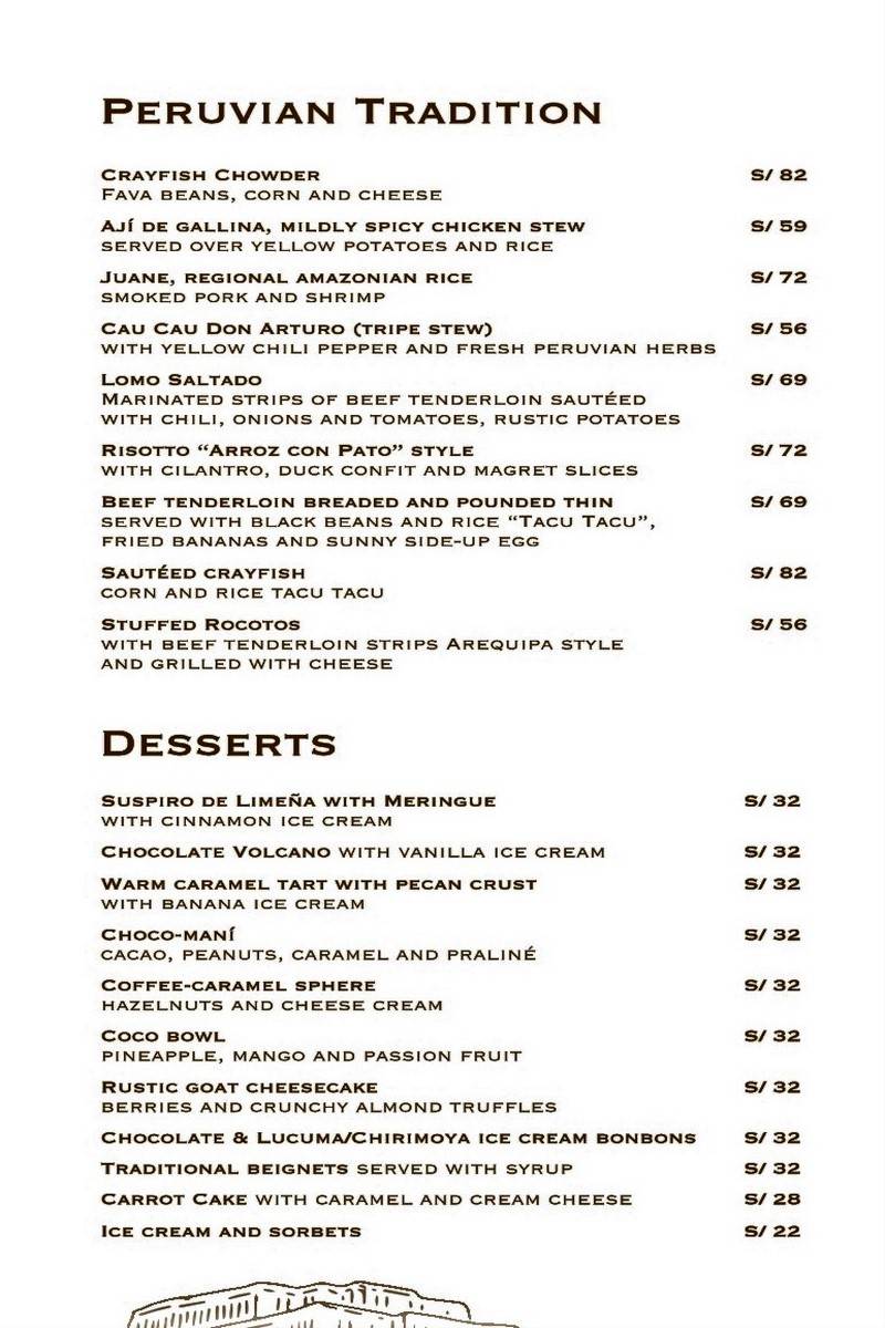 Huaca Pucllana Menu with Prices p3