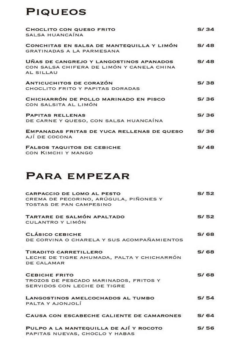 Huaca Pucllana – Carta con Precios p1