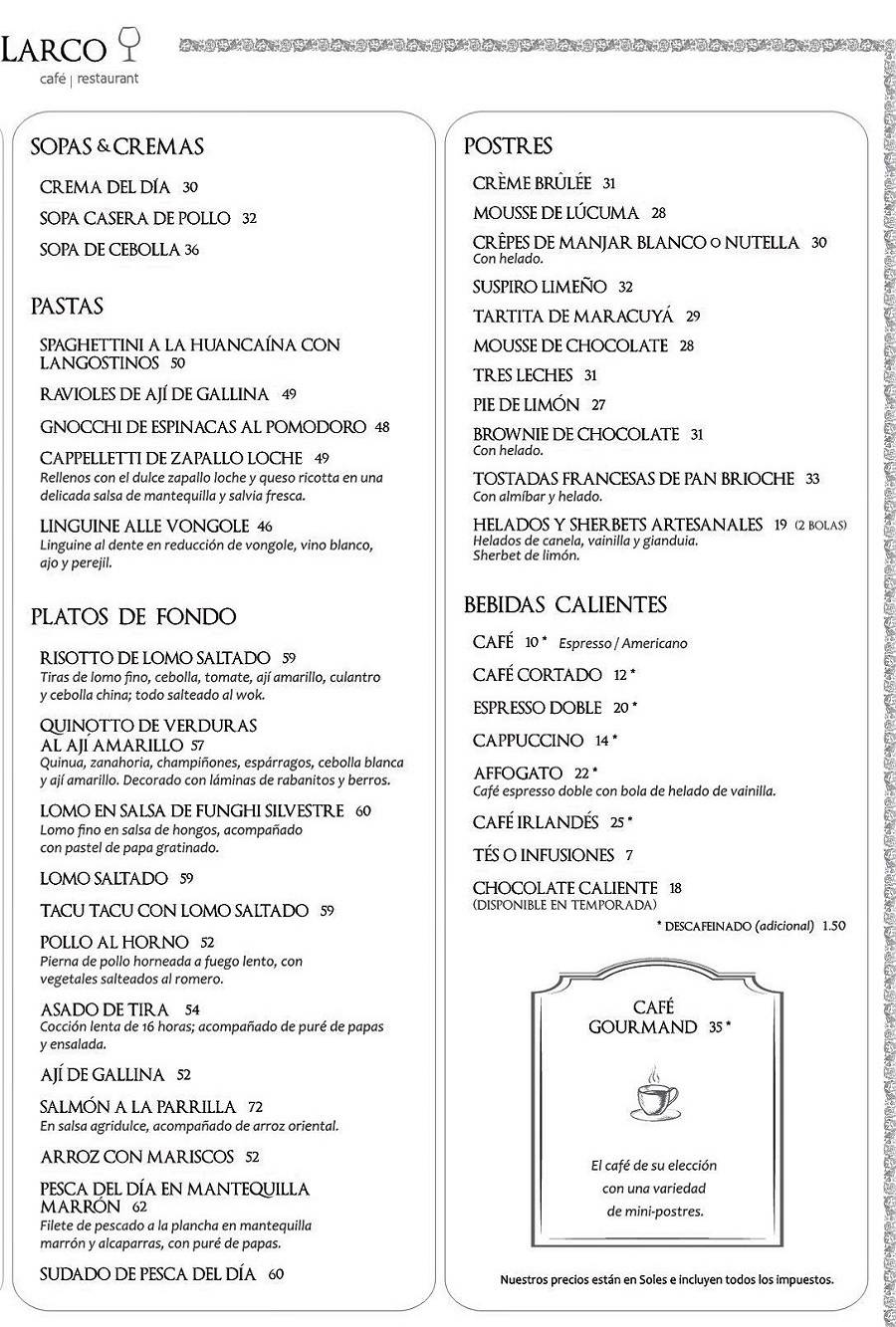 Museo Larco Restaurant Menu with Prices p2