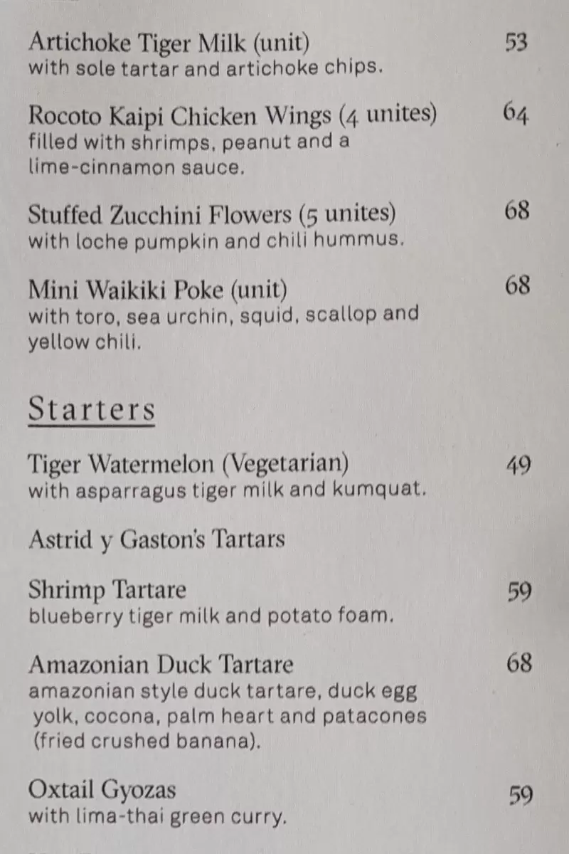 Astrid y Gastón Menu with Prices p3