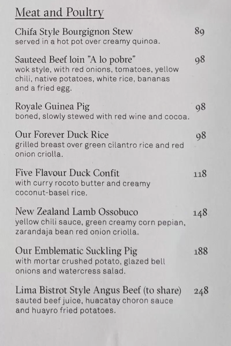 Astrid y Gastón Menu with Prices p8