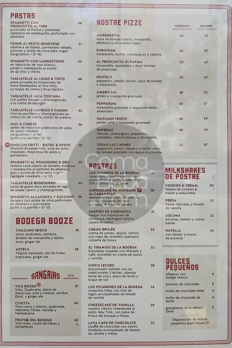 Bodega de Trattoria Lima Carta p2