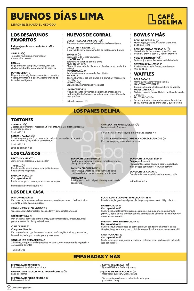 Café de Lima Menu with Prices p1