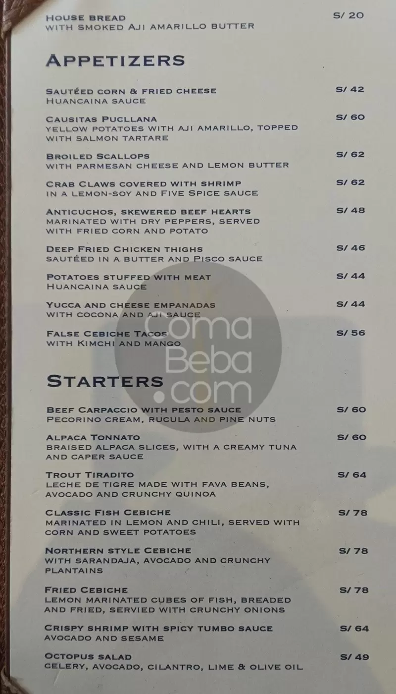 Huaca Pucllana Menu with Prices p1