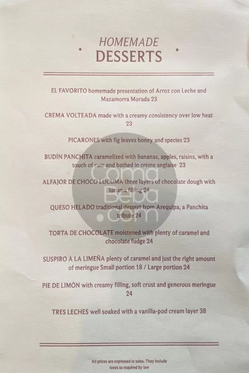 Panchita Lima Menu p1