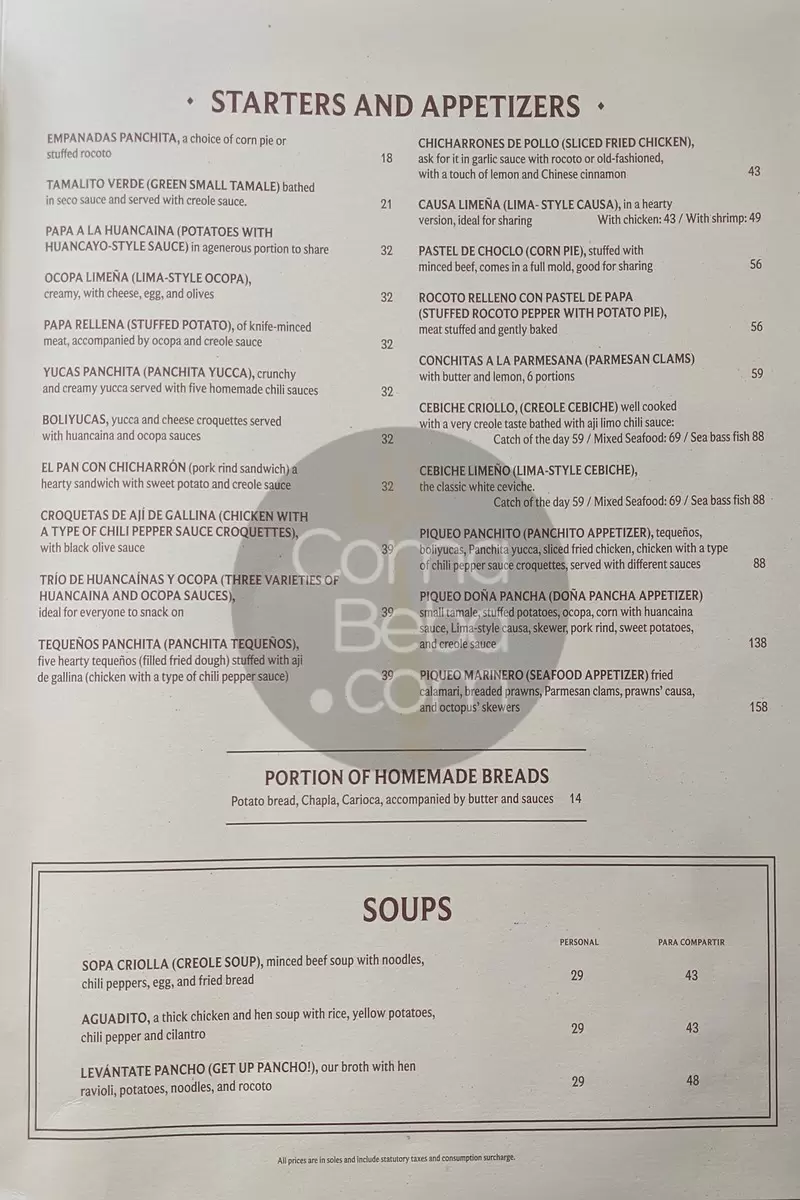 Panchita Lima Menu p2