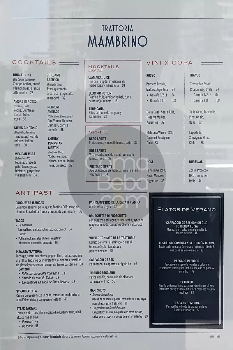 La Trattoria di Mambrino Menu p1