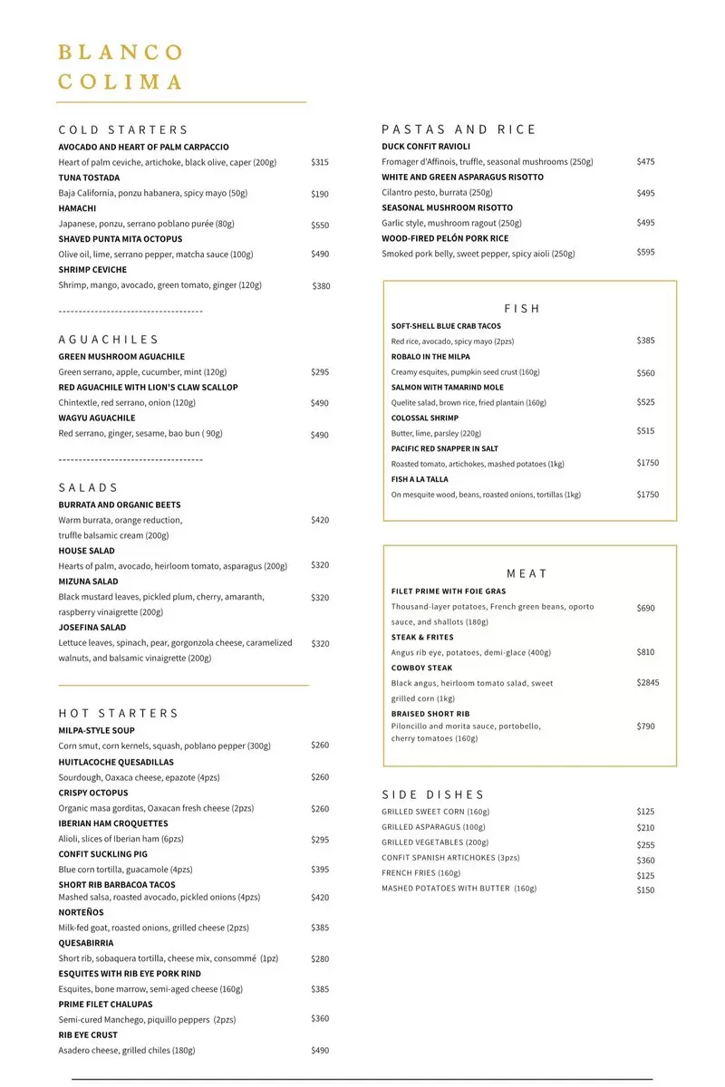 Blanco Colima – Mexico City – Menu with Prices 2025