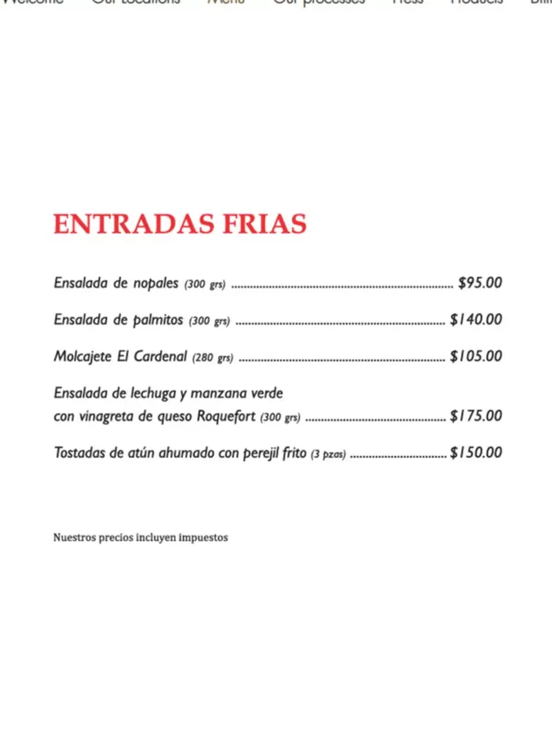 El Cardenal – Mexico City – Menu with Prices p6